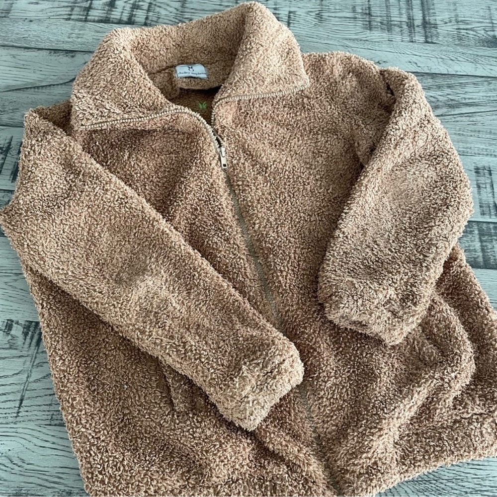 Dudley Stephens Brooklyn Bomber Fleece Jacket Camel Small Made in USA EUC